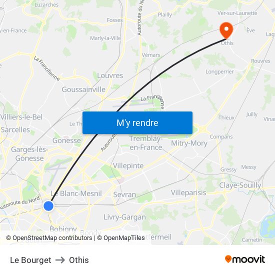 Le Bourget to Othis map