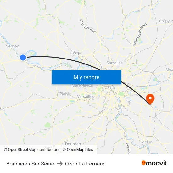 Bonnieres-Sur-Seine to Ozoir-La-Ferriere map