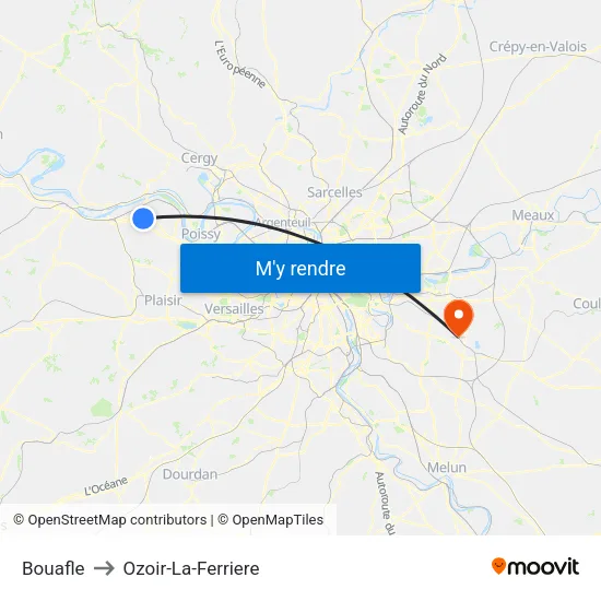 Bouafle to Ozoir-La-Ferriere map
