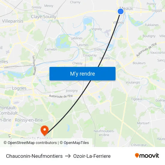Chauconin-Neufmontiers to Ozoir-La-Ferriere map