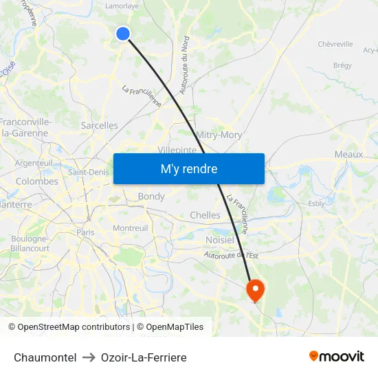 Chaumontel to Ozoir-La-Ferriere map