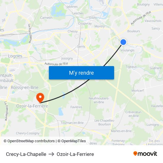 Crecy-La-Chapelle to Ozoir-La-Ferriere map