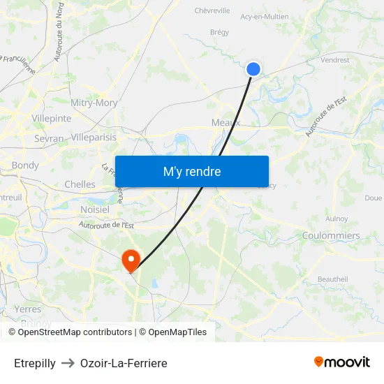 Etrepilly to Ozoir-La-Ferriere map