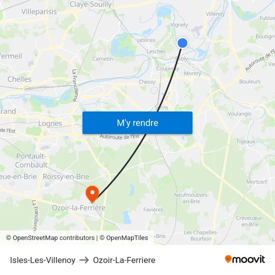 Isles-Les-Villenoy to Ozoir-La-Ferriere map