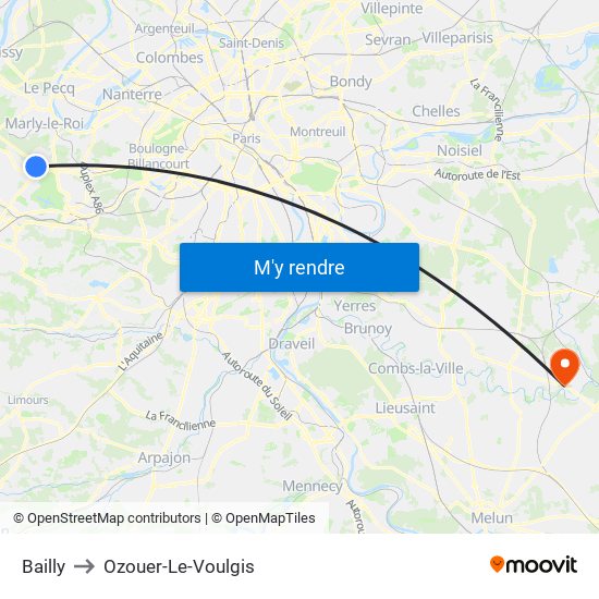 Bailly to Ozouer-Le-Voulgis map