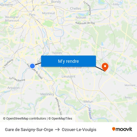 Gare de Savigny-Sur-Orge to Ozouer-Le-Voulgis map