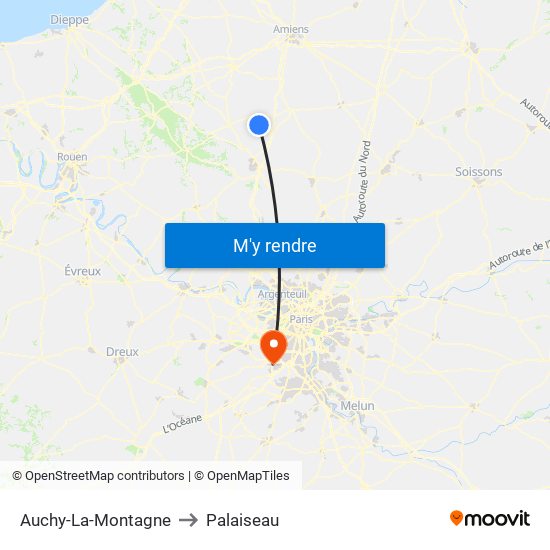 Auchy-La-Montagne to Palaiseau map