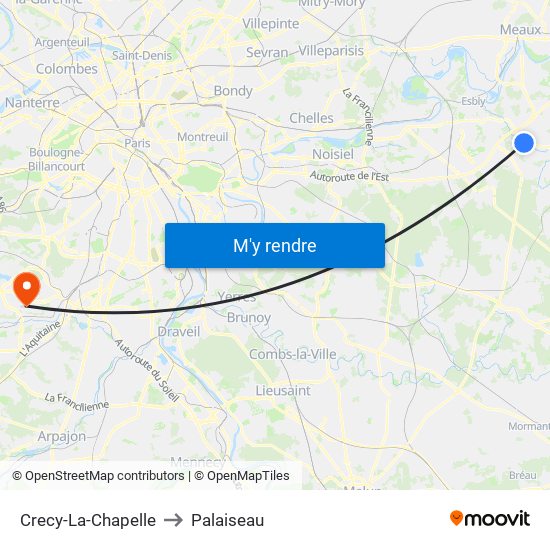 Crecy-La-Chapelle to Palaiseau map