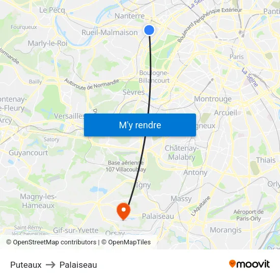 Puteaux to Palaiseau map