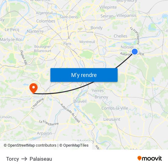 Torcy to Palaiseau map