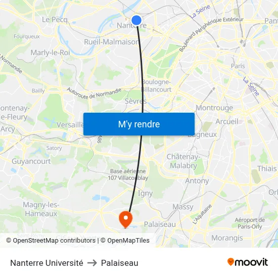 Nanterre Université to Palaiseau map