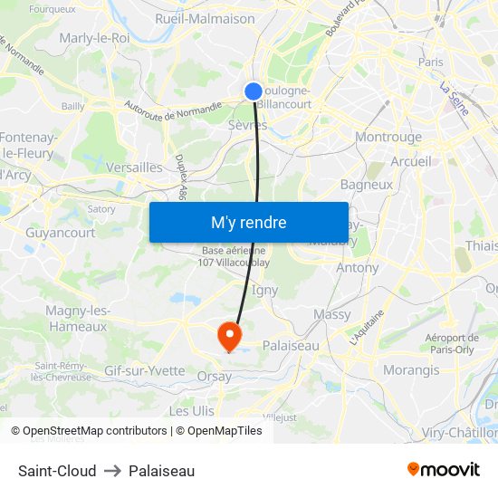 Saint-Cloud to Palaiseau map