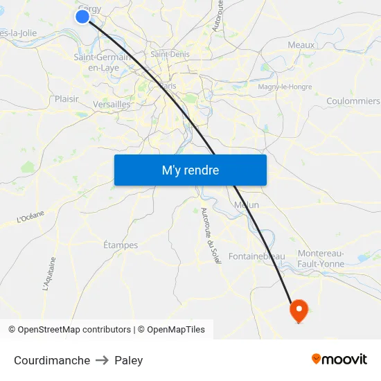 Courdimanche to Paley map