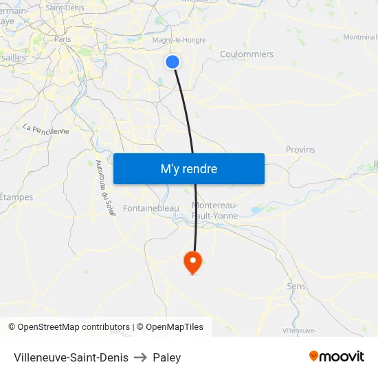 Villeneuve-Saint-Denis to Paley map