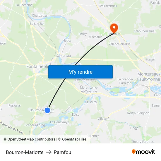 Bourron-Marlotte to Pamfou map