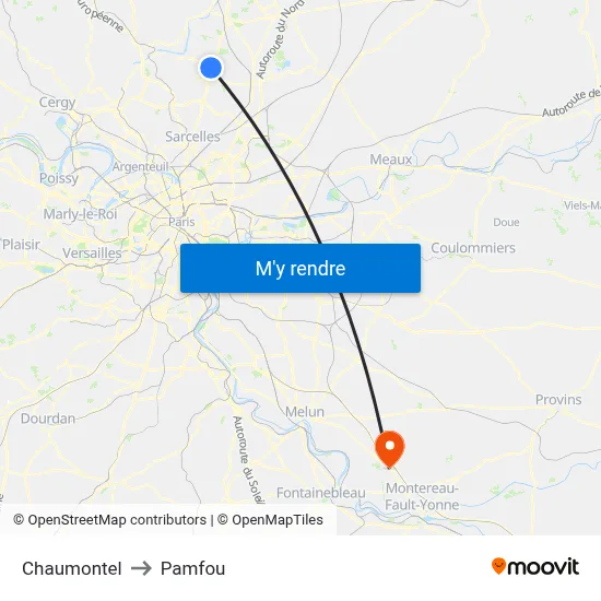 Chaumontel to Pamfou map
