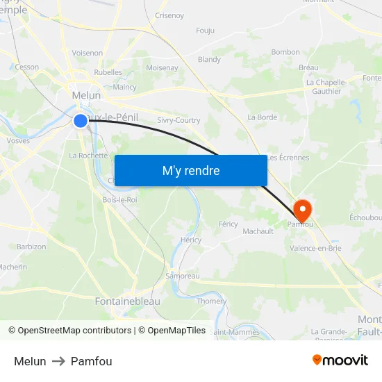 Melun to Pamfou map