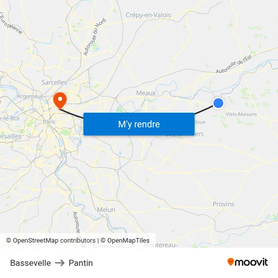 Bassevelle to Pantin map
