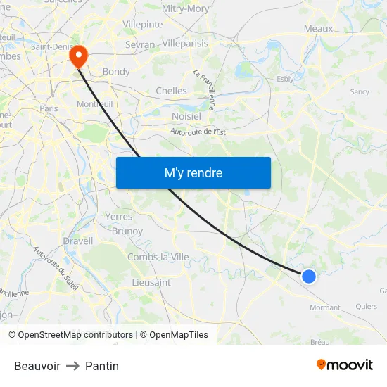 Beauvoir to Pantin map
