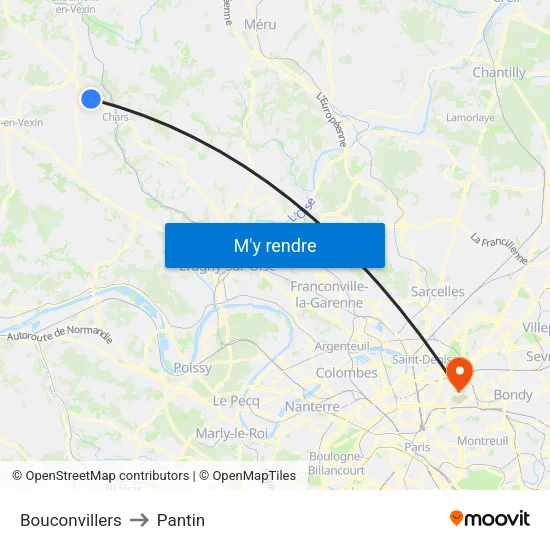Bouconvillers to Pantin map