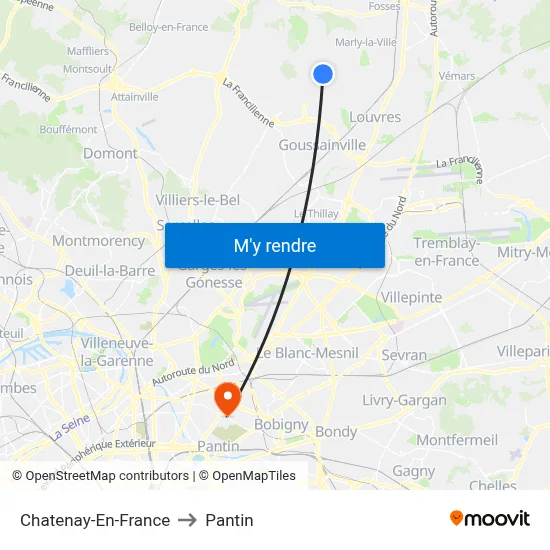 Chatenay-En-France to Pantin map