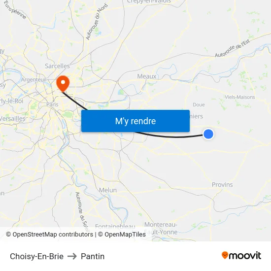 Choisy-En-Brie to Pantin map