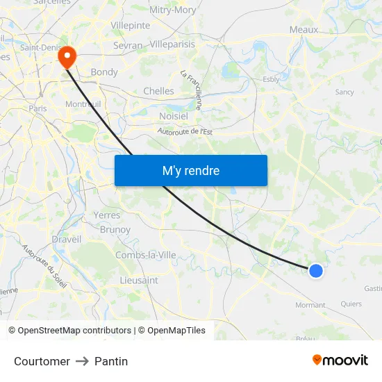 Courtomer to Pantin map