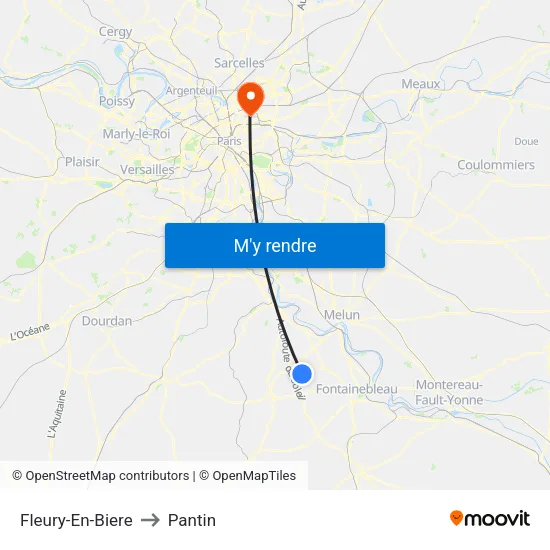 Fleury-En-Biere to Pantin map