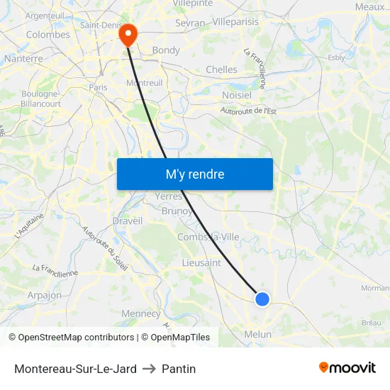 Montereau-Sur-Le-Jard to Pantin map