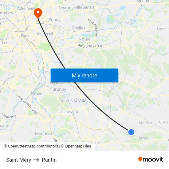 Saint-Mery to Pantin map