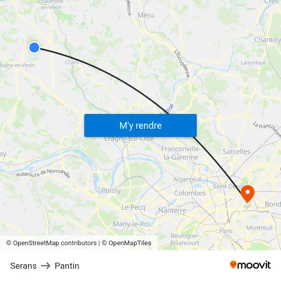 Serans to Pantin map