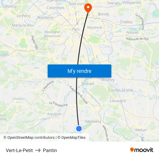 Vert-Le-Petit to Pantin map