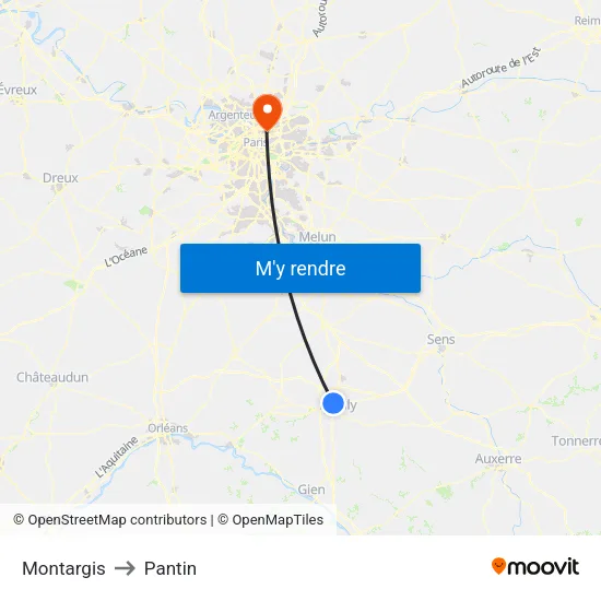 Montargis to Pantin map