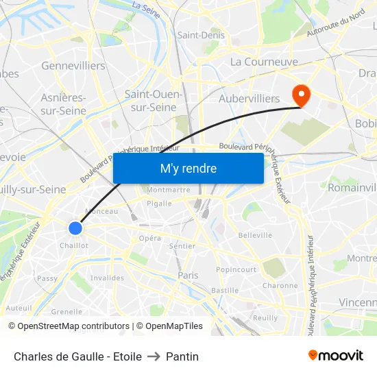 Charles de Gaulle - Etoile to Pantin map