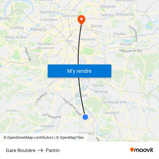 Gare Routière to Pantin map