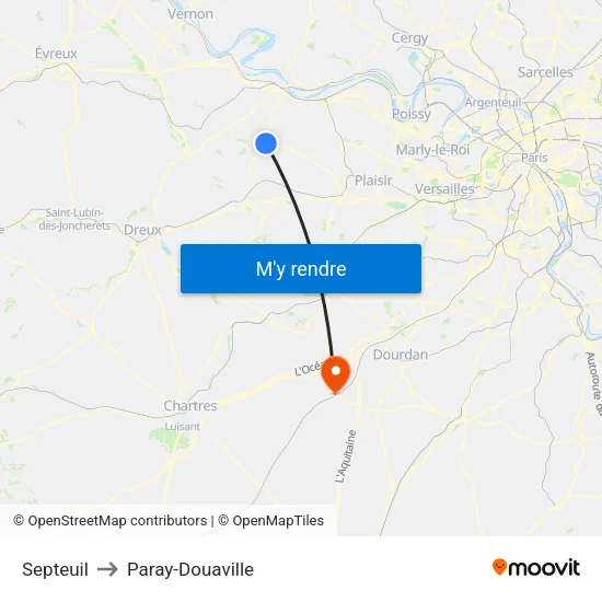 Septeuil to Paray-Douaville map