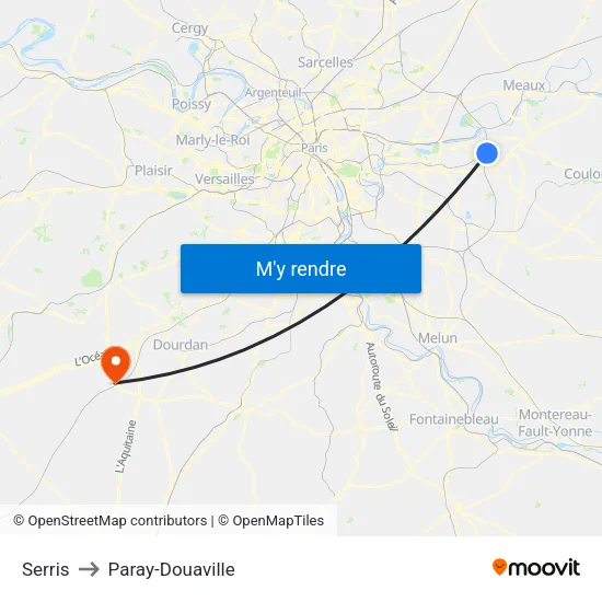 Serris to Paray-Douaville map