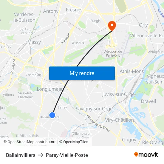 Ballainvilliers to Paray-Vieille-Poste map