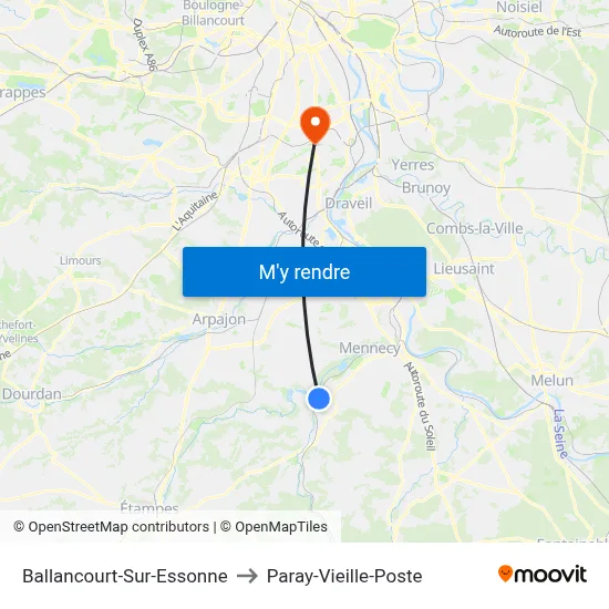 Ballancourt-Sur-Essonne to Paray-Vieille-Poste map