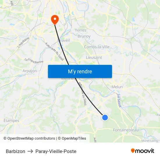 Barbizon to Paray-Vieille-Poste map