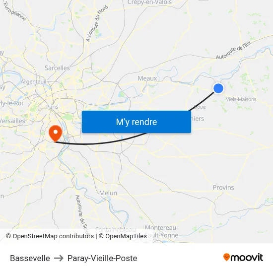 Bassevelle to Paray-Vieille-Poste map