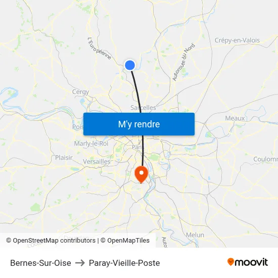 Bernes-Sur-Oise to Paray-Vieille-Poste map