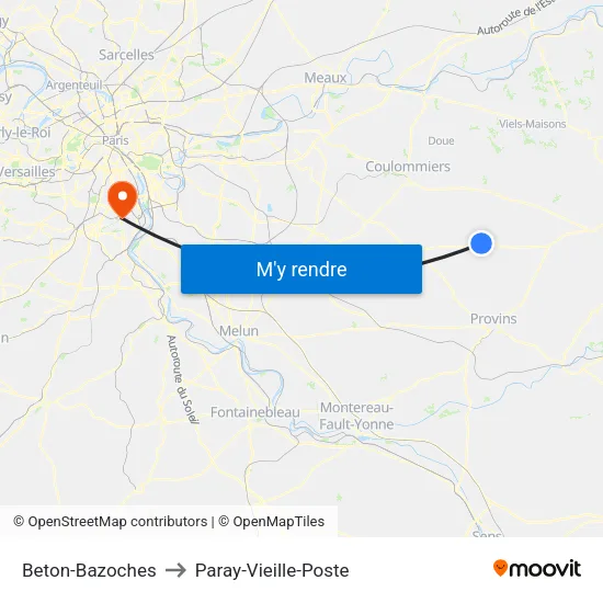 Beton-Bazoches to Paray-Vieille-Poste map