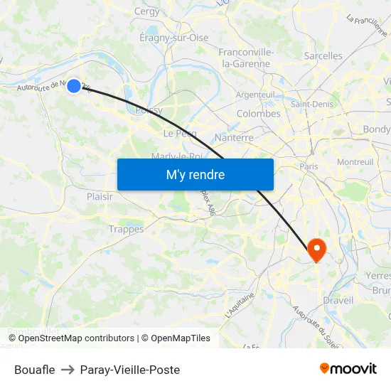 Bouafle to Paray-Vieille-Poste map