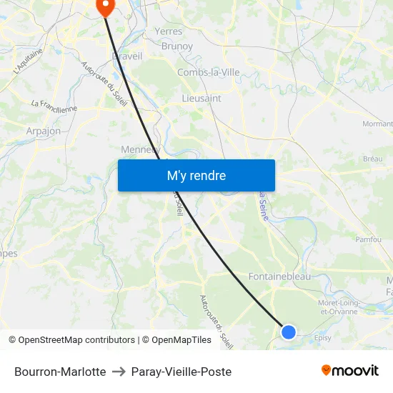 Bourron-Marlotte to Paray-Vieille-Poste map