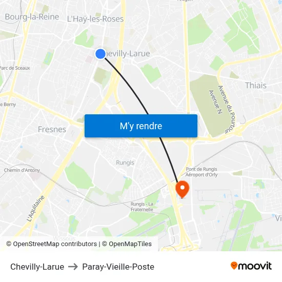 Chevilly-Larue to Paray-Vieille-Poste map