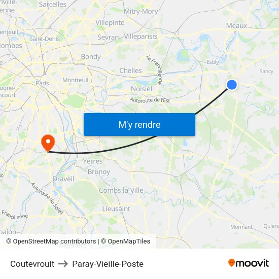 Coutevroult to Paray-Vieille-Poste map