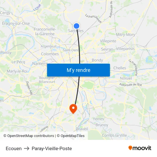 Ecouen to Paray-Vieille-Poste map