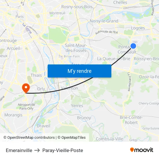 Emerainville to Paray-Vieille-Poste map