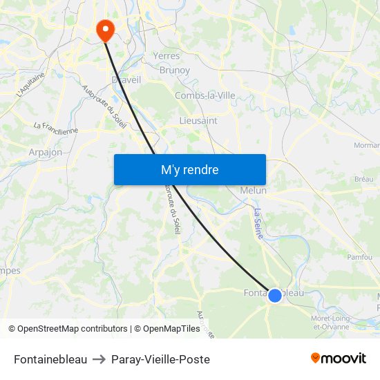 Fontainebleau to Paray-Vieille-Poste map